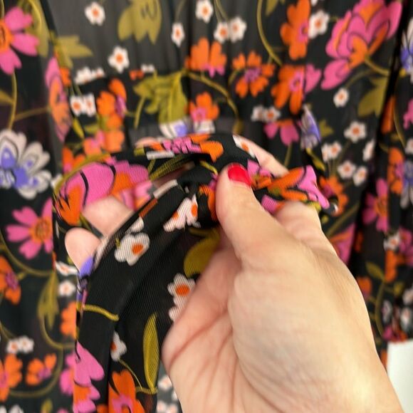 CAbi Women Mingle Kimono Duster Coverup Mesh Floral Tie Belt Black U0026 small! - Picture 8 of 11